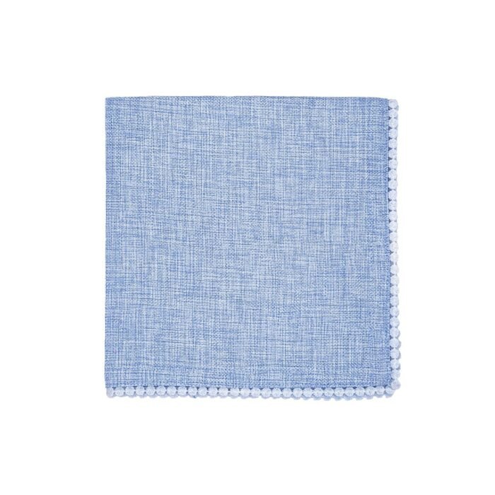 Lino Pompón Floral Azul Cielo